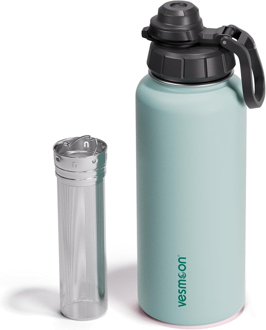Vessence Tea Infuser Bottle - 32 Oz Insulated Loose Leaf & Fruit Infuser Bottle | Leak Proof with FlowSip Lid