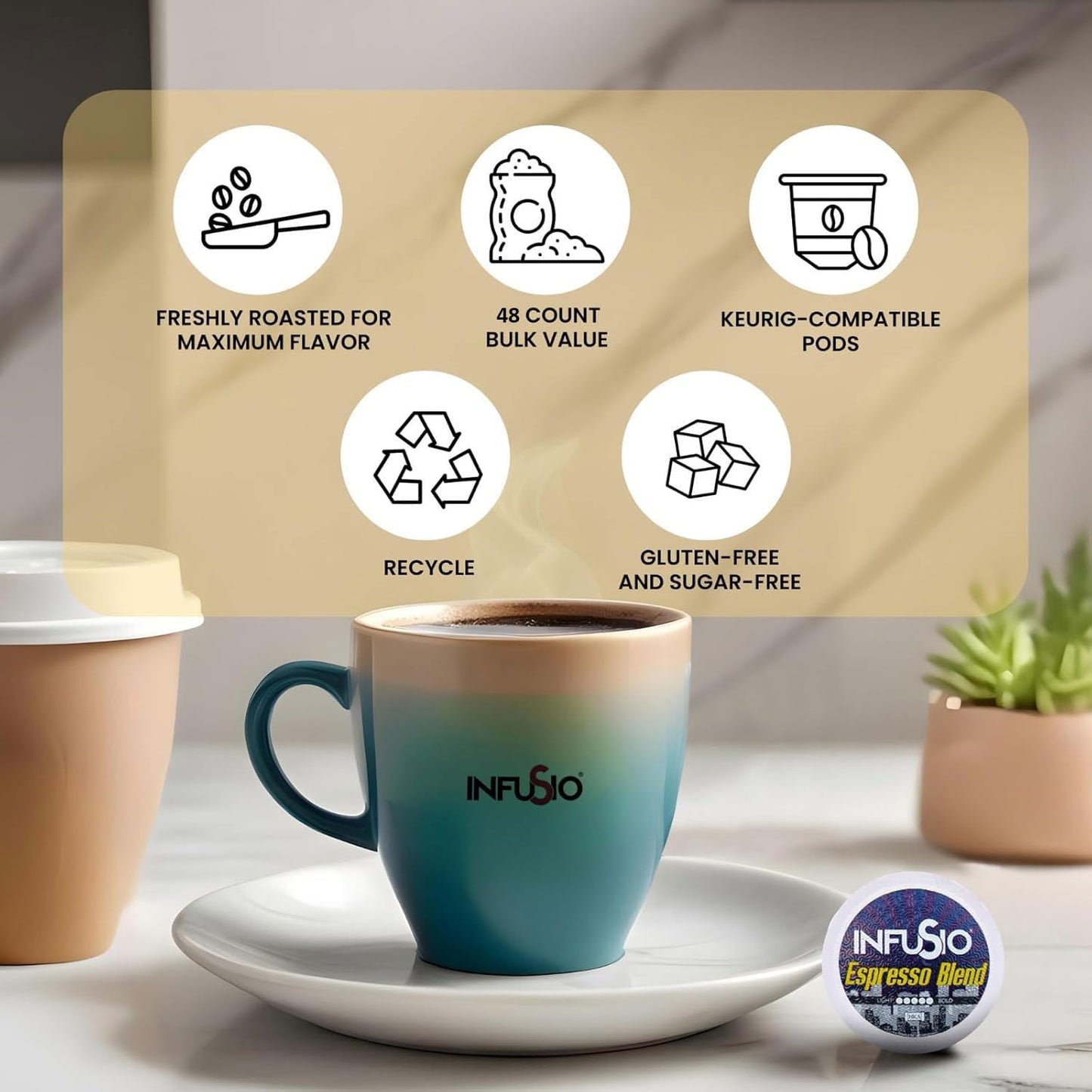 InfuSio Coffee Pods Variety Pack – 48 Count, 12 Sophisticated Medium & Dark Roast Blends, Crafted Blends Collection – Premium Single-Serve Coffee, Compatible with Keurig K-Cup 2.0