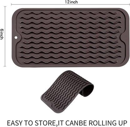 Silicone Dish Drying Mat for Multiple Usage,Easy clean,Eco-friendly,Heat-resistant Silicone Mat for Kitchen Counter or Sink,Refrigerator or Drawer Liner Coffee S 12 inches x 6 inches