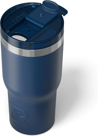 RTIC 20oz Essential Tumbler with Lid, Insulated, Stainless Steel, Metal, Double Wall Vacuum-Insulation, Ceramic Lined, Travel Cup for Iced Coffee, Tea, Hot and Cold Drink, Navy