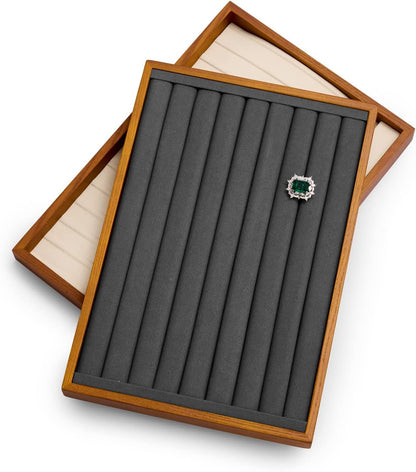 Oirlv Solid Wood Jewelry Tray Ring Earring Display Showcase Jewelry Organizer