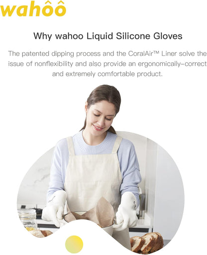 wahoo Professional Liquid Silicone Oven Mitts Gloves, Heat Resistant Gloves for Cooking, Baking, CoralAir Liner, 12 Inch, White, X-Large