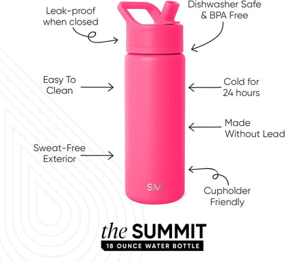 Simple Modern Kids Water Bottle with Straw Lid | Vacuum Insulated Stainless Steel Metal | Reusable Leak Proof BPA-Free Thermos for School | Summit Collection | 18oz, Malibu