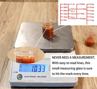 High Borosilicate Glass Measuring Cup with V-Shaped Spout, 30ml (1oz) | Pack of 2 – Precision Glass Measuring Cup for Kitchen & Bar