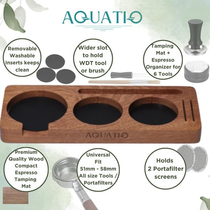 51-58 mm Compact Espresso Tamping Mat - Wooden Coffee Tamping Station - Espresso Accessories for Baristas