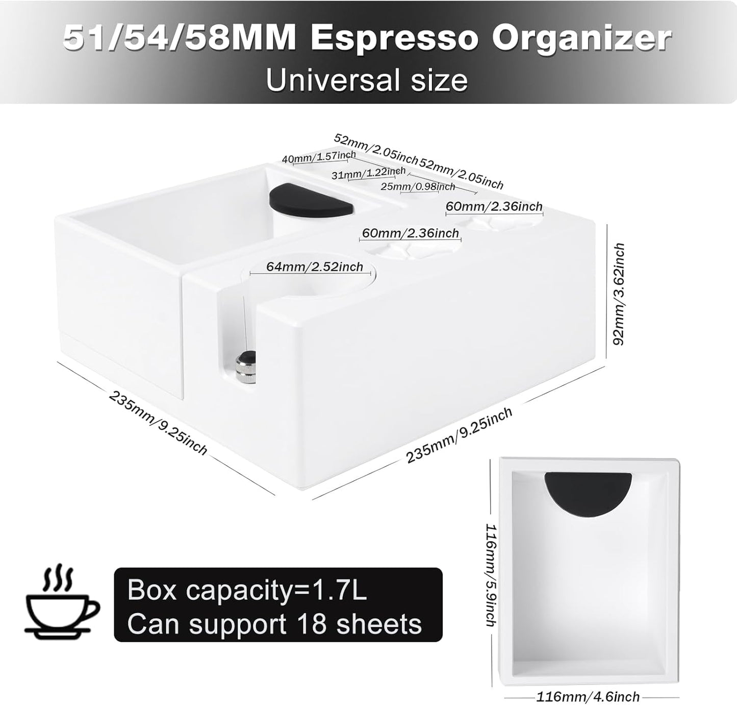 PUSEE Espresso Knock Box & Tamp Station, 9 in 1 Espresso Organizer, Fit 51,54,58MM Tamper, Distributor, Portafilter & Puck Screen Accessories, Detachable Knock Box