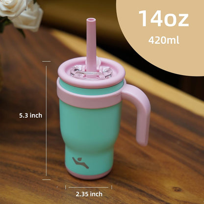14 oz Tumbler with Side Handle, Insulated Water Bottle with Straw and 2 in 1 Lid, Stainless Steel Cup Travel Coffee Mug for Sports Office Gym,Yellow