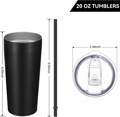 VEGOND 20oz Tumbler Bulk with Lid and Straw 6 Pack, Stainless Steel Vacuum Insulated Tumbler, Double Wall Coffee Cup Travel Mug, Black