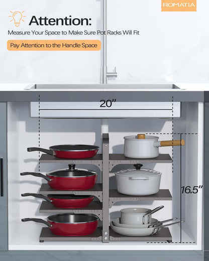 Pot and Pan Organizer Rack for under Cabinet, Heavy Duty Pot Pan Rack under Sink Organizers and Storage, Pot lid organizer, Kitchen Cabinet Organizer with 7 Adjustable Shelves