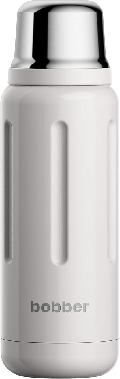 BOBBER 26 oz Stainless Steel Thermos for Hot Water with Cup – BPA-Free, Dishwasher Safe Coffee Thermos Flask – Keeps Hot for 36 Hours – Vacuum Insulated Hot Water Flask for Men, Tea (Sand Grey)