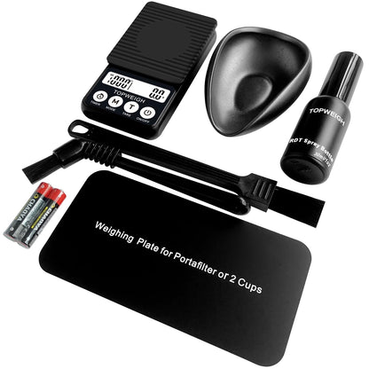 Waterproof Espresso Coffee Scale with Timer, 1000g by 0.1g, Barista Weighing Plate, RDT Tool Set, Cleaning Brushes & Batteries Included