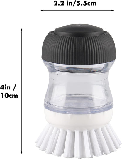 Dish Scrub Brush with Soap Dispenser, Kitchen Brush for Dish Pot Pan Sink Cleaning, 1 Piece Soap Dispensing Palm Brush, Black/Clear/White