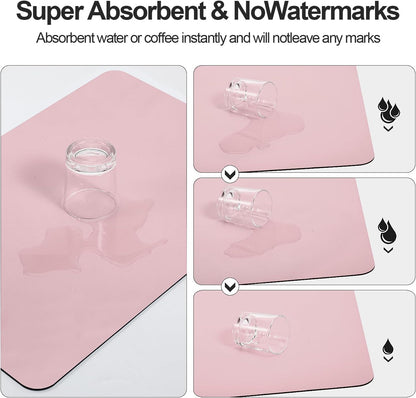 Dish Drying Mat for Kitchen Counter | Coffee Bar Mat for Countertops | Heat Resistant Drainer Mat with Non-slip Rubber Backed | Hide Stain Kitchen Absorbent Draining Mat | Pink 18"x28"