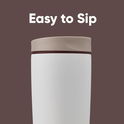 Owala SmoothSip Slider Insulated Stainless Steel Coffee Tumbler, Reusable Iced Coffee Cup, Hot Coffee Travel Mug, BPA Free 20 oz, Tan/White (Vanilla Bean)