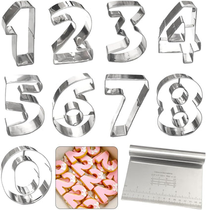 Number Cookie Cutters Shapes 9pcs, Sturdy Basic Biscuit Cutters Set with Dough Cutter, Metal Birthday Cookie Cutters for Holiday Baking Decorating