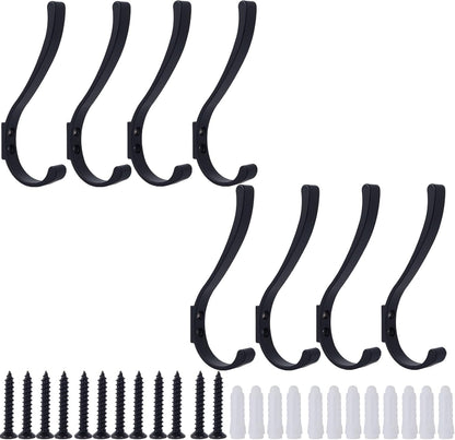 8 Pack Hanging Coat Hooks Wall Mount, Coat Hanger Wall Hangers, Metal Hooks for Hanging Heavy Duty, Screw in Hooks for Hanging Towels, Clothes, Backpack, Hat, Bag, Jacket, Key, Robe, Backpack Black