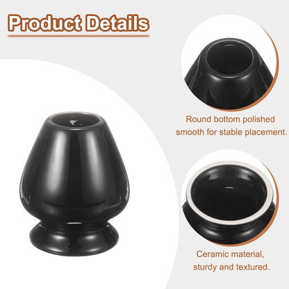 HARFINGTON Ceramic Chasen Stand 70mm Matcha Whisk Holder Teas Set Whisks Stand Traditional Matcha Tea Chasen Holder Tea Set Accessories for Tea Tasting, Black