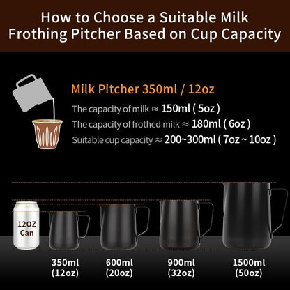 watchget Stainless Steel Milk Frothing Pitcher 20oz/600ml - Espresso Steaming Pitcher for Cappuccino, Latte Art, Coffee Machine Accessories Milk Jug Coffee Frother Cup, Black