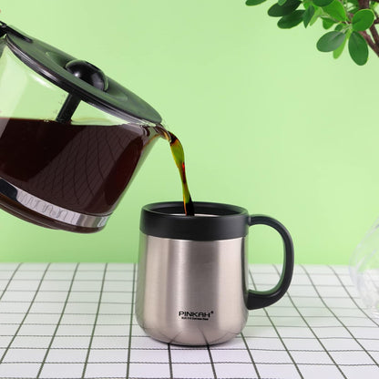11OZ 330ML Stainless Steel Insulated Coffee Mug with Handle, Thermo Tumbler with Double Wall Vacuum Insulated Coffee Cup with 2 Lids