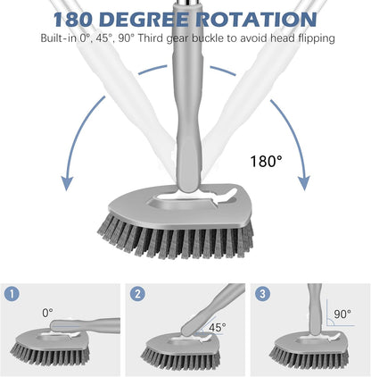 SetSail Floor Scrub Brush, 3-In-1 Tile Tub Floor Scrubber with 52-inch Adjustable Long Handle Shower Cleaner Brush and 3 Detachable Replacement Brush Heads for Cleaning Bathroom Kitchen Tub Tile, Grey