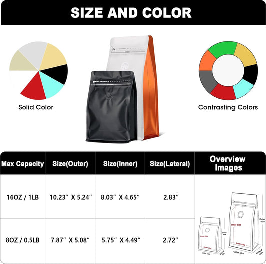 Coffee Bags with Valve(60pcs,8 oz,1/2 lb) Vented Coffee Beans Packaging Bags High Barrier Aluminumed Foil Flat Bottom Heat Sealed Side Zipper Resealable Storage Bag for Home or Business（White+Gold）