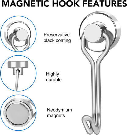 LOVIMAG Hooks, 30lbs+ Magnetic Magnet Hook 2025 Cruise Cabin Ship Essentials Heavy Duty Strong Refrigerator Fridge Hanging for Classroom Beach Vacation Kitchen Grills Home Mug Hanger (20 Pack), Silver