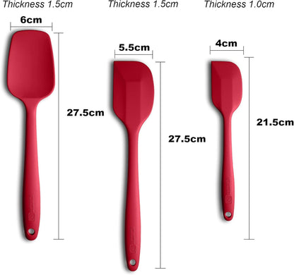Silicone Spatula 3-piece Set, Ergonomic Handle High Heat-Resistant Spatulas, Non-stick Rubber Spatulas with Stainless Steel Core, Wine Red