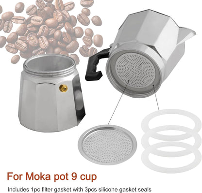 2/3/6/9/12 Cup Gasket & Filter For Stovetop Espresso Coffee Makers, Rubber Seal For Stove Top Coffee Maker Moka Pot, Silicone Gasket Seals, Espresso Machine Replacement Parts(9 cup)
