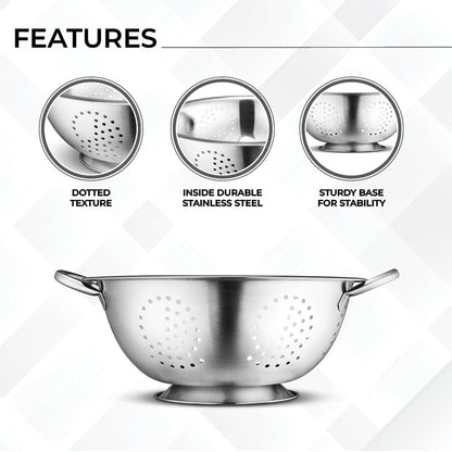 Avador Set of 3 Stainless Steel Colanders, Comes in 1.5 Quart 3qt Quart and 5 Quart for all your Cooking | Baking | Prepping Needs