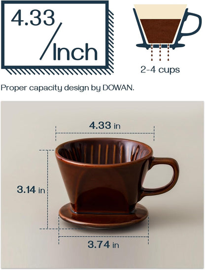 DOWAN Pour Over Coffee Dripper, Non Electric Pour Over Coffee Maker, Porcelain Slow Brewing Accessories for Home, Cafe, Restaurants, Easy Manual Brew Maker, Brown