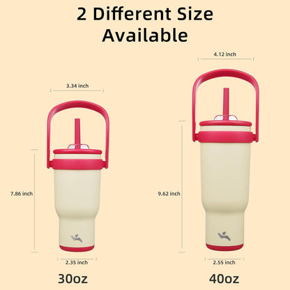 30 oz Tumbler with Side Handle, Insulated Water Bottle with Straw and 2 in 1 Lid, Stainless Steel Cup Travel Coffee Mug for Sports Office Gym,Cream