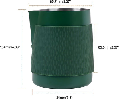 IKAPE Espresso Milk Pitcher, 15.04/450ml Milk Frothing Jug without Handle, Espresso Steaming Pitcher with Sharp Spout for Espresso Barista Tool(green)