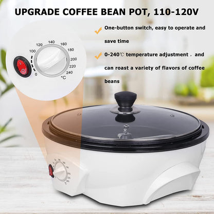 JIAWANSHUN Electric Coffee Roaster Machine 500g Coffee Bean Roaster 0-240℃ Non-Stick Home Peanut Beans Roaster 1200W 110V