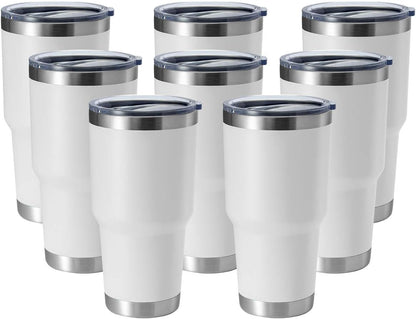HASLE OUTFITTERS 30oz Stainless Steel Tumbler, Double Wall Vacuum Insulated Travel Mug Tumbler, Durable Insulated Coffee Mug, Gift Box Set (White, 8)