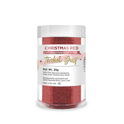 BAKELL Christmas Red Edible Glitter, 25 Grams | TINKER DUST Edible Glitter | KOSHER Certified | 100% Edible Glitter | Cakes, Cupcakes, Cake Pops, Drinks, Dessert Vegan Glitter & Dusts (25g, Christmas Red)