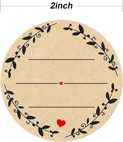 500pcs 2" Label Stickers for Jars and Lids, Wreath Design with 3 Lines for Writing, Kraft Sticker Labels Pantry Labels, Mason Jar Labels Canning Labels Bottle Labels