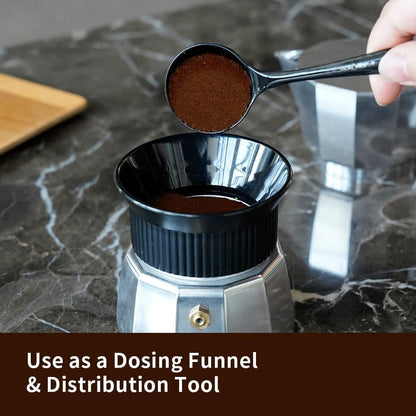 watchget Moka Pot Dosing Funnel - 54mm Espresso Coffee Dosing Ring, Plastic Powder Receiver and Distribution Tool for 3-Cup Moka Express Pot, Black
