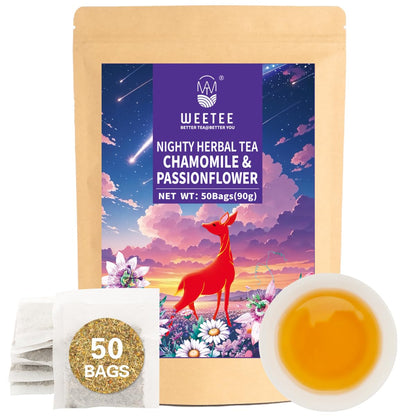 WT WEETEE Chamomile & Passionflower Nighty Herbal Tea Bags 50 Counts, Includes Spearmint, Valerian Root, Lavender, Peppermint & More, Natural Caffeine-free