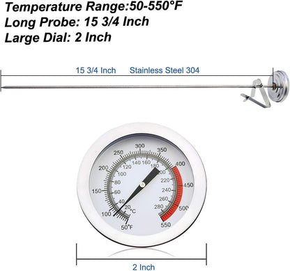 Efeng 15“ turkey fryer thermometer with pot clip (2 Pack), 2" dial candy thermometer with stainless steel clip,oil thermometerr for frying,turkey thermometor deep fryer for cooking tall pots,beef,meat