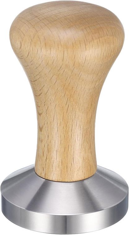 uxcell 53mm Espresso Tamper, Stainless Steel Press Tool Tamper with Wooden Handle, Espresso Accessories for Baristas, Home, Shops, Cafe (Flat Base, Light Wooden)