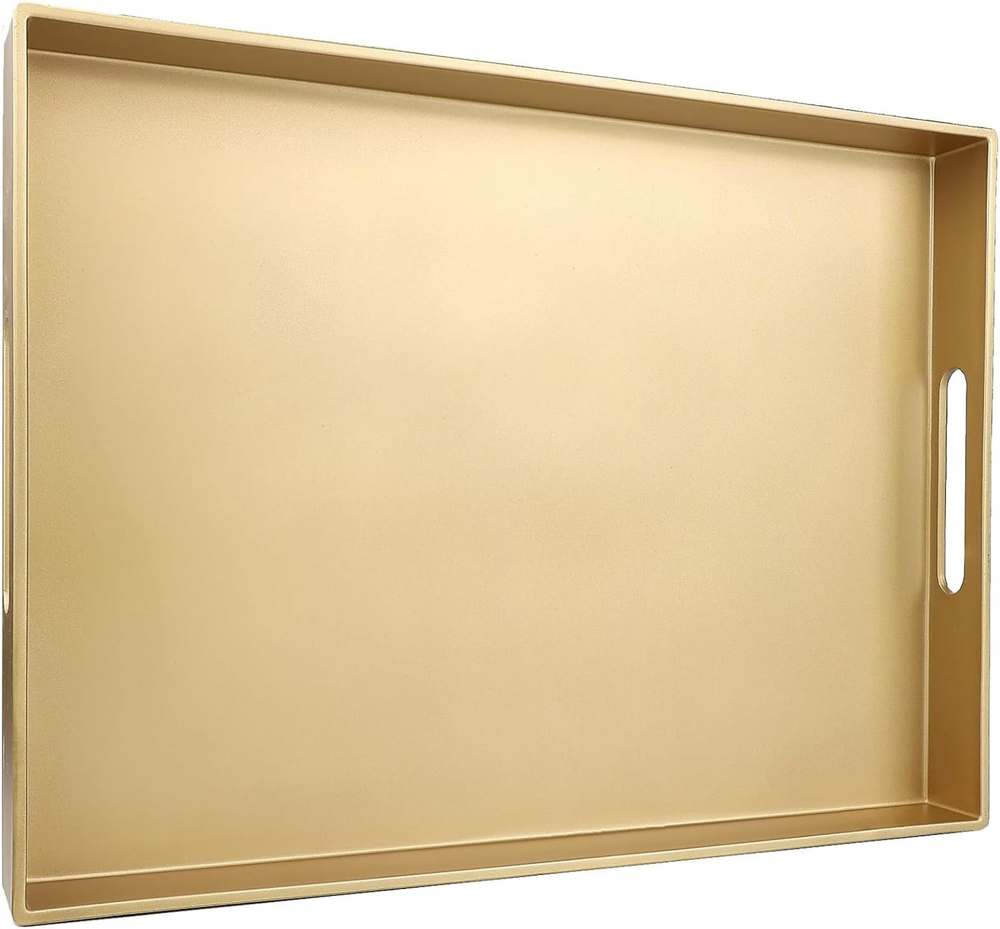 Gold Serving Tray for Coffee Table, Rectangular Plastic Decorative Tray with Handles for Entertaining, Outdoor Patio, Living Room, Ottoman, Bathroom Counter, 11.8”*15.7”*1.6”