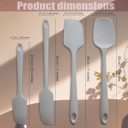 Silicone Spatula, 4-Pack Silicone Set,Heat Resistant for Non Stick,Food Grade Cookware with Stainless Steel for Mixing,Cooking,Baking,Flipping,Spreading,Lifting,Serving,BPA Free,Dishwasher Safe(Gray)