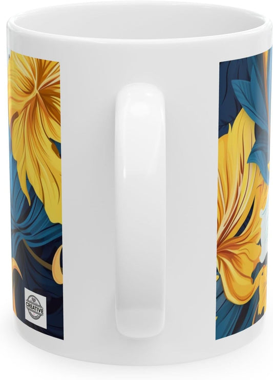 11 OZ Novelty Coffee Mugs - Christmas Gift (White & Yellow Flower Mug)
