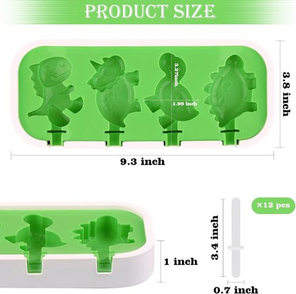 Sakolla 2 Pack Silicone Popsicle Molds with Sticks & Lid, 4-Cavity Mini Popsicle Molds for Kids - Cars, Ships, Train, Rocket and Dino Shapes (Green & Blue)