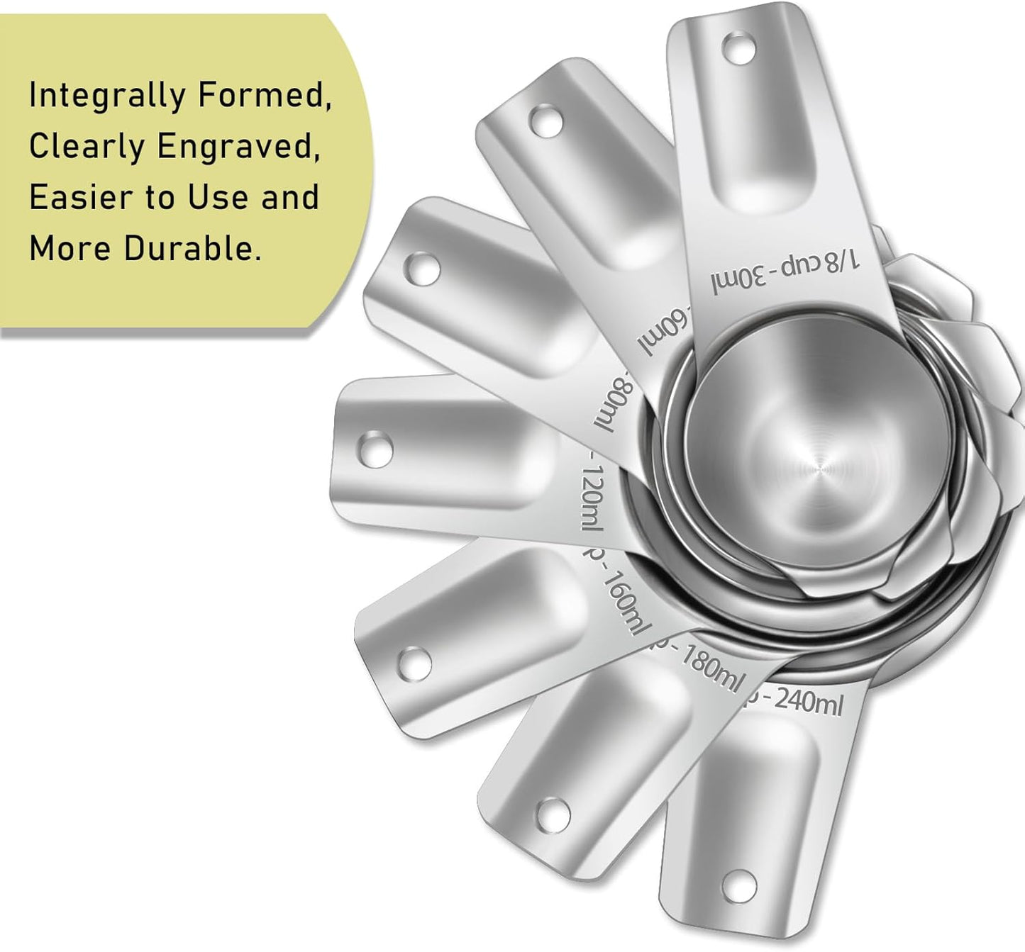 2PCS 1/2Cup (120ml, 4oz) Single Measuring Cup, Stainless Steel Measure Scoop, Metric and US Measurement, Heavy Duty, Dishwasher Safe