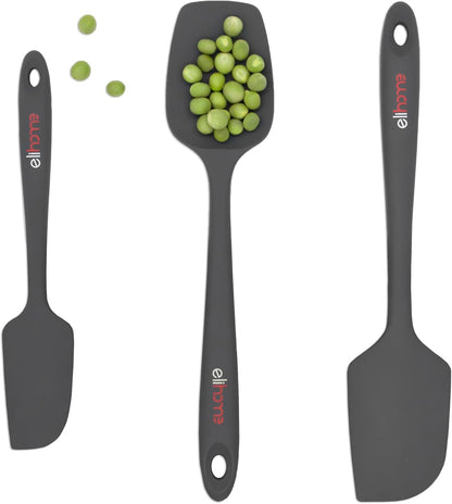 Elihome Chef Series 3 Piece Silicone Spatula Set - 600°F Heat Resistant Non Stick Rubber Kitchen Scraper Spatulas for Cooking, Baking, and Mixing – BPA Free and LFGB Certified Silicone (Grey)