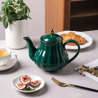 Sweejar Royal Teapot, Ceramic Tea Pot with Removable Stainless Steel Infuser, Blooming & Loose Leaf Teapot - 40 Ounce (Jade)