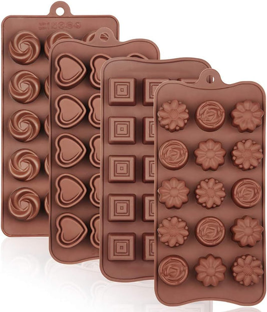La chat 4 Packs Silicone Molds for Chocolate, Food Grade no-stick Baking, candy and butter Mold with different shape (4 packs different style)