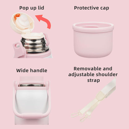 BJPKPK Insulated 27oz Thermos Water Bottle with Lid and Carry Handle Stainless Steel Water Bottles for School,Pink Pearl
