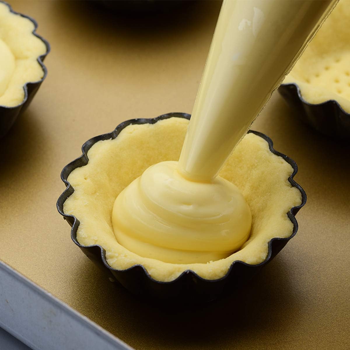 12 Packs Egg Tart Mold, Upgrade Bigger Size 3 x 0.9inch, Cupcake Cake Muffin Mold Tin Pan Baking Tool, Carbon Steel